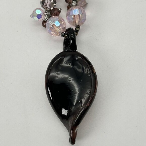 Necklace Handblown 3D Flower Pendant Purple Shimmer Faceted Spacers 18" - Picture 5 of 8